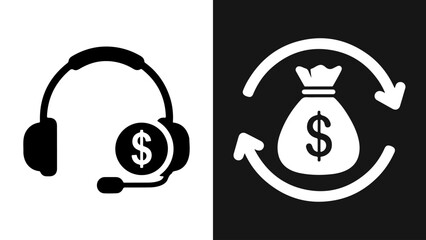 Headset with Dollar Sign and Money Bag with Arrows Icons
