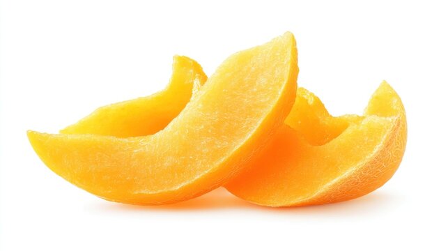 Fresh cantaloupe slices isolated on white background