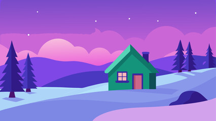 Fototapeta premium A winter landscape with house and trees