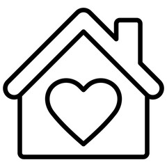 Home Love Outline Icon Design Vector - House with a heart inside, representing family love, cozy living, or emotional attachment to a home
