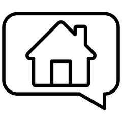 Home Chat Outline Icon Design Vector - Speech bubble with a house inside, representing real estate communication or housing chat