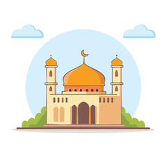 Illustration of a mosque with a golden dome and crescent moon