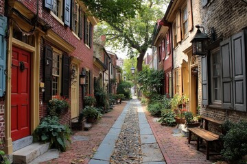 Fototapeta premium Old City Philadelphia. Elfreths Alley: Oldest Residential Street in the United States