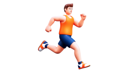 3d cartoon jogger dynamic running pose, active lifestyle, animated fitness asset, isolated on transparent background