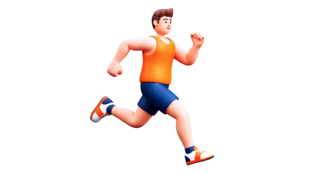 3d cartoon jogger dynamic running pose, active lifestyle, animated fitness asset, isolated on transparent background