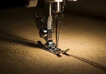 Sewing Machine Needle Stitching Fabric, CloseUp Tailoring Craft, Textile Threading, Workshop Hobby