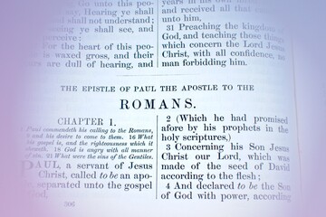 The words of the epistle of Paul the apostle to the Romans in the New Testament of the Christian...