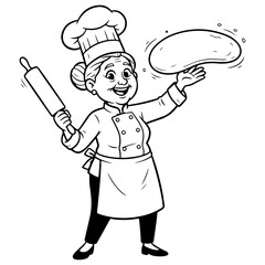 Naklejka premium Experienced chef preparing pizza: A unique and creative vector art created for Italian restaurants, fast food, or cooking channels.