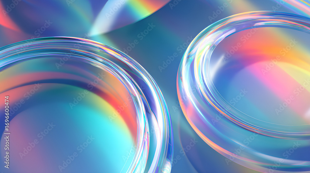 Poster abstract 3d background wallpaper with glass holographic transparent circle ring pattern. crystal cir