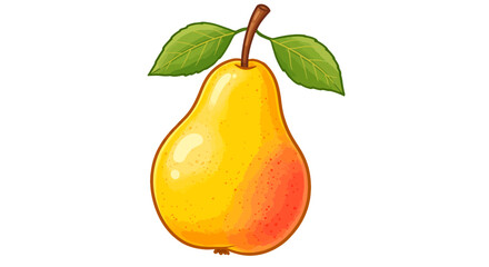 Yellow red pear fruit illustration with green leaves healthy food sweet juicy fresh organic delicious on transparent background