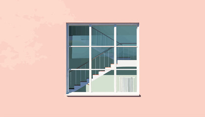Pastel Pink Wall with Window Showing Interior Staircase