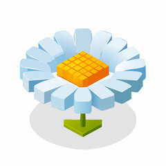 Isometric Daisy with Square Center and Stylized Petals in Soft Blue