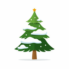 Fototapeta premium Stylized Christmas Tree with Snow and Star Topper Isolated