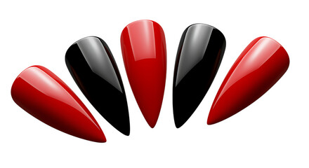 red black nails arranged in fan shape on transparent background