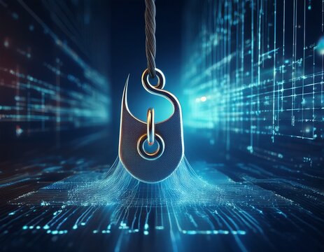 a fishing hook catching data streams cybercrime and phishing concept - Powered by Adobe