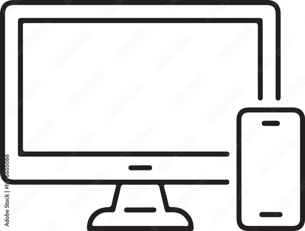 Poster modern desktop computer monitor and smartphone icon set