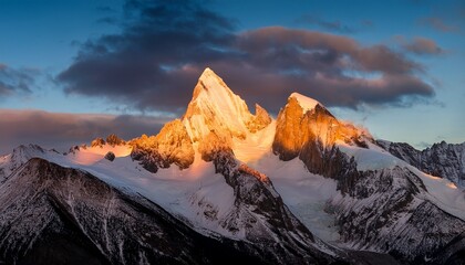 peak illuminated by the sun in the mountains