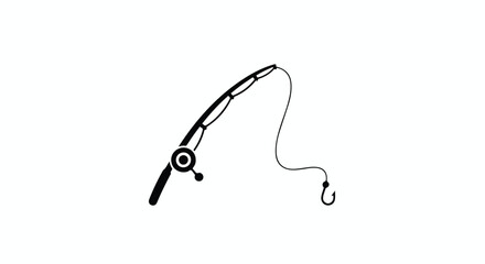 Elegant fishing rod illustration in black and white showcasing angling leisure equipment and tackle vector design fishing adventure equipment