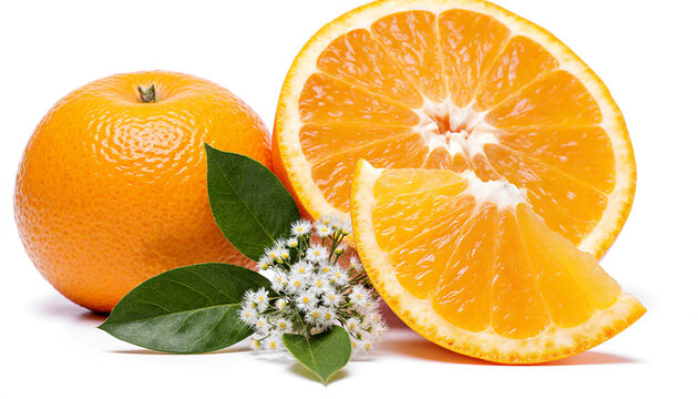 Fresh Orange Fruits with Leaves