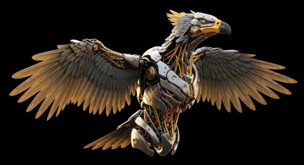 Majestic Cybernetic Eagle Flying