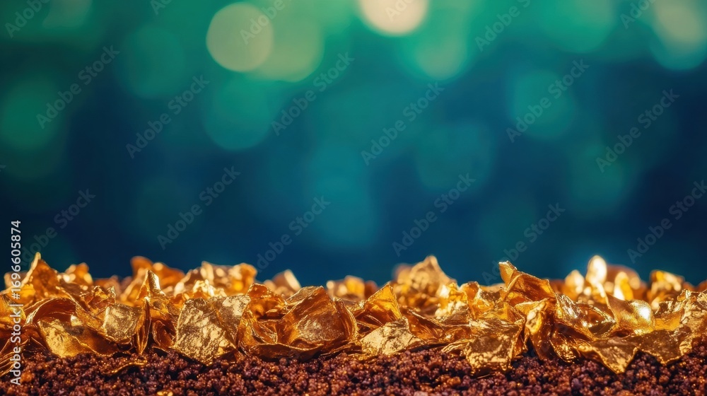 Poster golden leaves on textured surface with a bokeh background during daytime