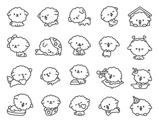 Fototapeta premium Cute kawaii character bichon frise dog set