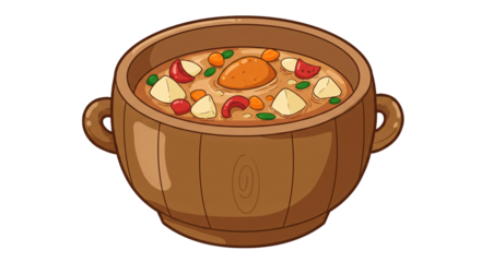 Delicious vegetable stew tasty food illustration culinary art bowl with handle yummy meal vector image on transparent background