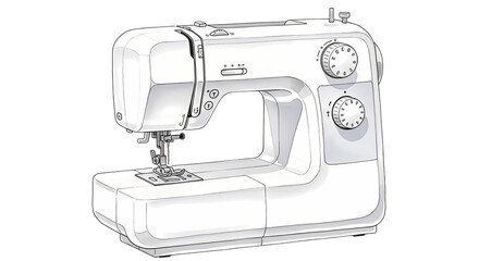 Sewing machine design in detail illustrating stitching capabilities and control features