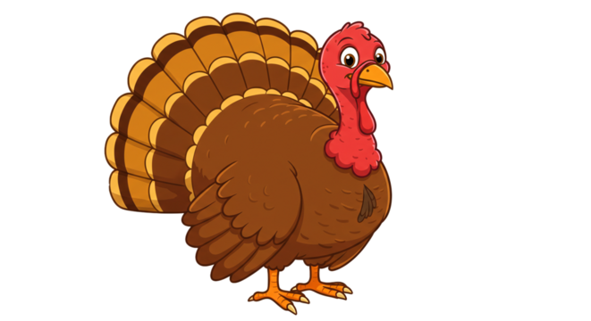 Cartoon thanksgiving turkey illustration holiday bird animal poultry fowl farm food cute celebration on transparent background