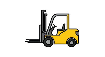 Stylized illustration of a yellow forklift truck conveying industrial material with flat design on a white background, suitable for logistics