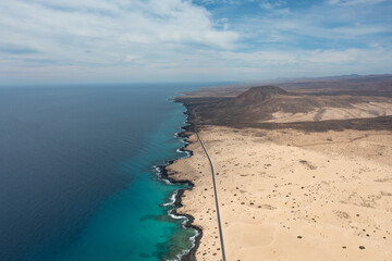 Aerial View of Road Crossing the Corralejo Sand Dunes, Fuerteventura