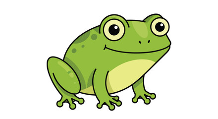Obraz premium Delightful Cartoon Frog Illustration on Clean White Backdrop Displaying Vivid Green Hue and Simple Features Showcasing Cartoonish Character and