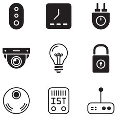 Assortment of traffic light security camera light bulb and padlock icons in solid and outline styles