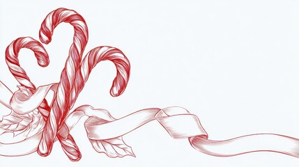 Fototapeta premium Festive Candy Canes with Ribbon and Floral Elements for Holiday Decor