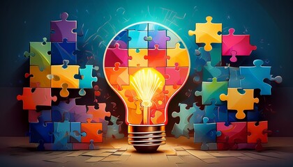 innovative solutions unveiled a puzzle themed graphic showcasing pieces coming together to reveal a bright lightbulb symbolizing innovative solutions and creativity
