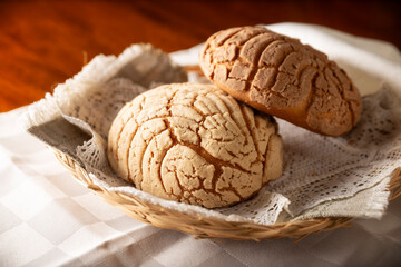 Conchas. Mexican sweet bread roll with seashell-like appearance, Usually eaten with coffee or hot chocolate at breakfast or as an afternoon snack.