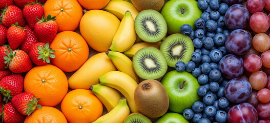 Photorealistic Rainbow Fruit Texture &ndash; Fresh Juicy Fruits for Kitchen Decor, Food Blog, Advertising, Packaging, Menu Design, Smoothie and Juice Promotion, Organic, Juicing, Detox, Wellness Concept