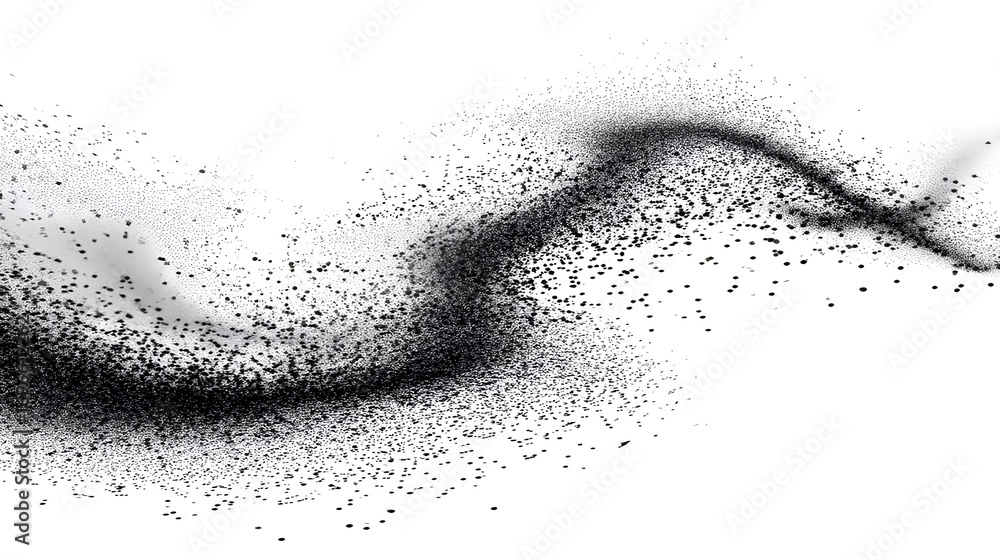 Poster abstract stipple wave flow in light grain texture and digital spray. gradation of particles in monoc