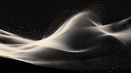 Abstract stipple wave flow in light grain texture and digital spray. Gradation of particles in monochrome background. Vector illustration Stock Vector