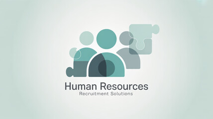 Illustration of abstract teal people icons with puzzle pieces for human resources concept design