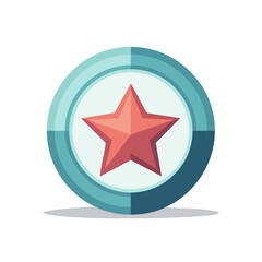 Red star inside a teal circle illustration. Decorative design element.