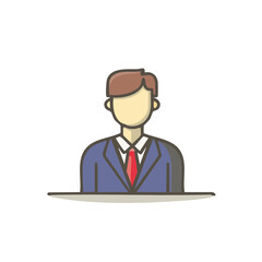 Illustrated Character in Suit and Tie Behind a Desk Business Presentation