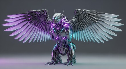 Futuristic Robotic Griffin with Neon Lights