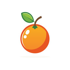 Simple Cartoon Orange Fruit with Green Leaf and Stem Illustration