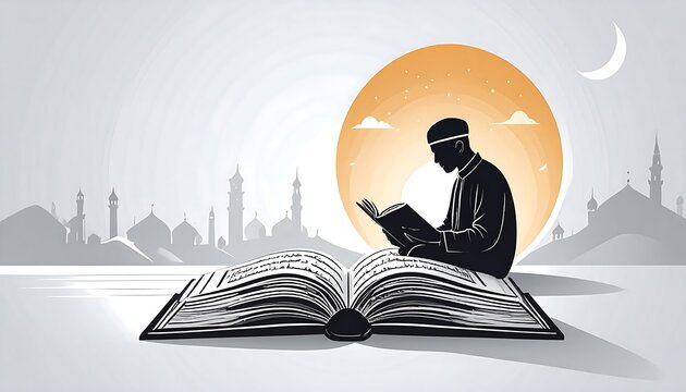 Silhouette of a man reading a book