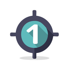 Obraz premium Number one inside target crosshair icon with long shadow depicting first priority goal achievement