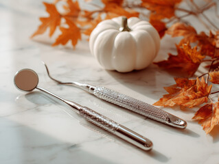 Dental Tools with Pumpkin Decor