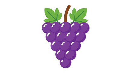 Illustration of a Cluster of Fresh Purple Grapes with Green Leaves and Brown Stem on White Background for Healthy Snack or Fruit Representation
