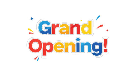 Festive 'Grand Opening' Typography Design with Celebration Confetti and Dynamic Color Gradient Effect