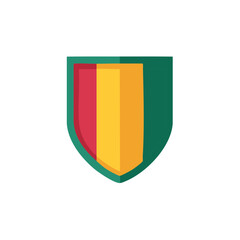 Fototapeta premium Vibrant green shield emblem with red yellow green vertical stripes